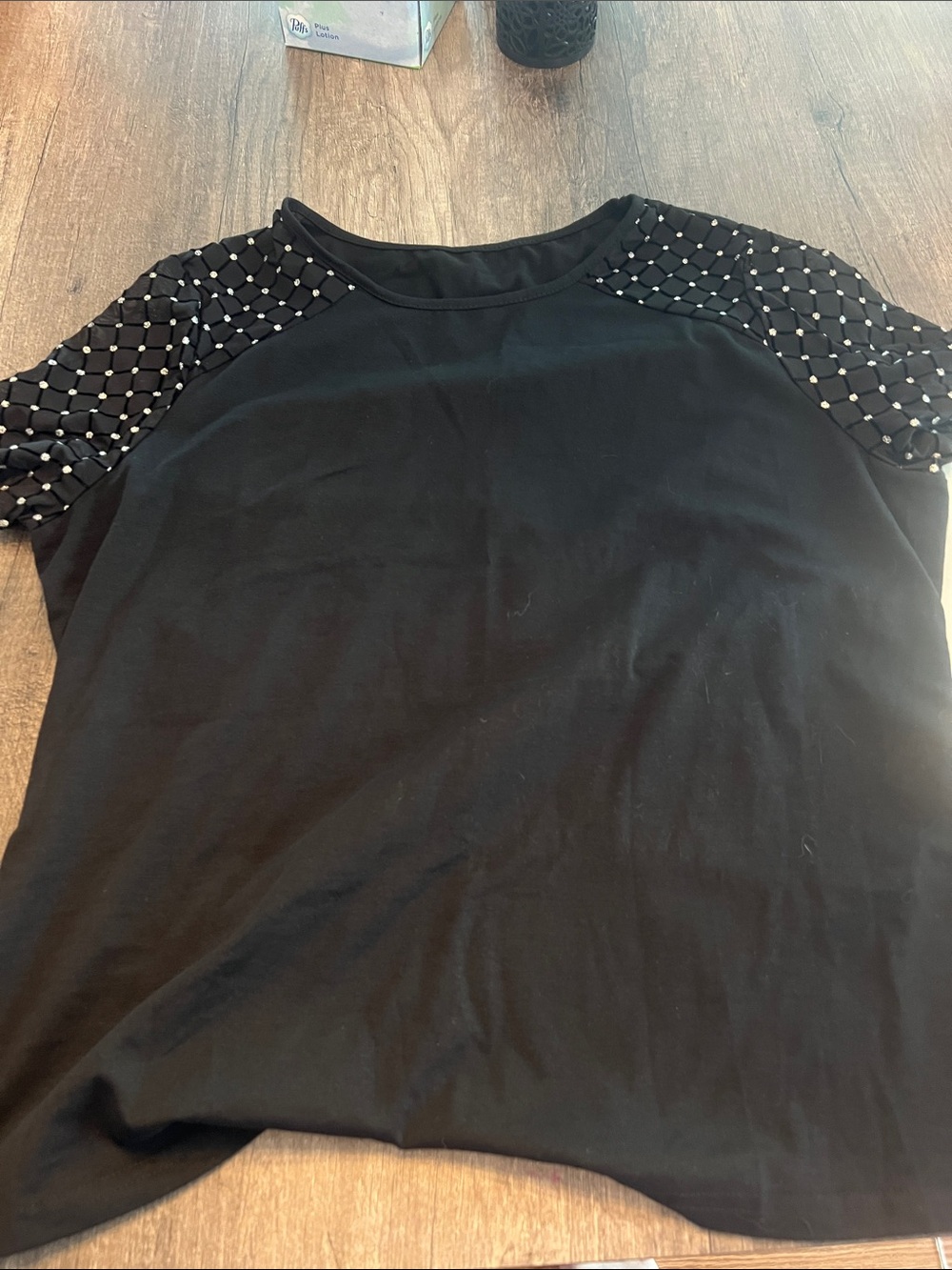 Women’s Black Short-Sleeve Top with Studded Sleeves
